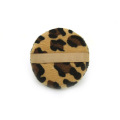 New leopard animal print round makeup powder puff with ribbon